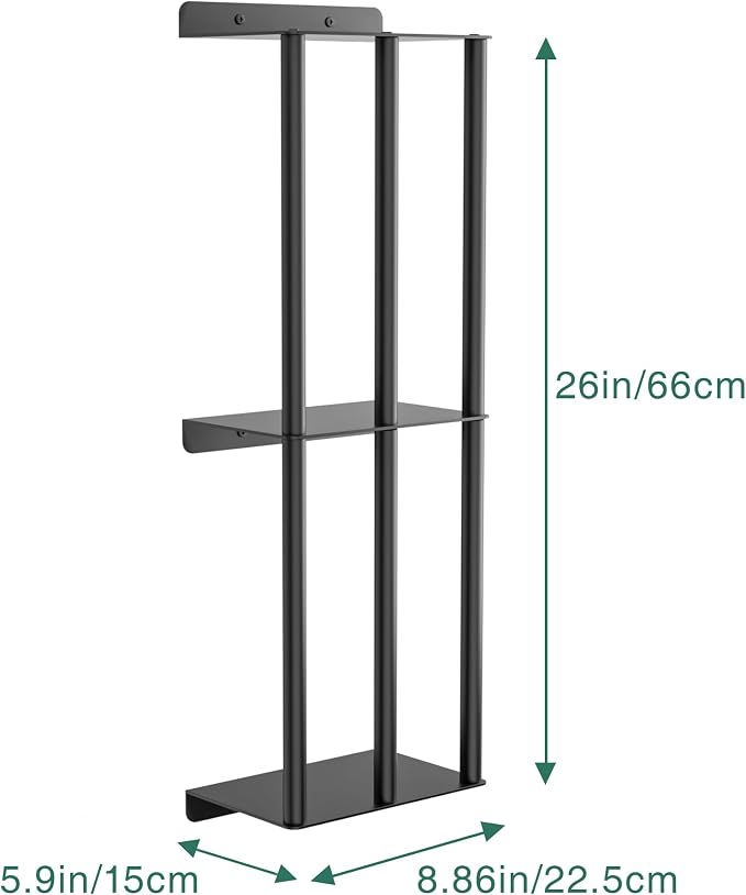 susswiff Towel Racks for Bathroom: 26 Inch Wall Mounted Towel Holder, Upgrade 2-Tier Towel Rack with 3-Vertical-Bars and 3-Steel-Shelves, for Modern Decor Bathroom Towel Storage (Matte Black)