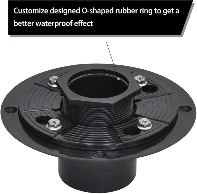 Shower Drain Base, 2 inch ABS Shower Drain Flange with Threaded Joints and Rubber Joints for Square and Linear Shower Drain Installation