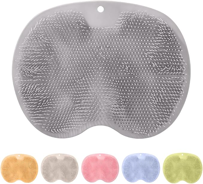 Silicone Shower Foot Scrubber Mat, Upgrade Foot Scrubber in Shower, Foot Back Cleaning Pad Back Washer Bath Wash Pad, Wall Mounted Slip Suction Cups for Bath Wash Pad (Grey)