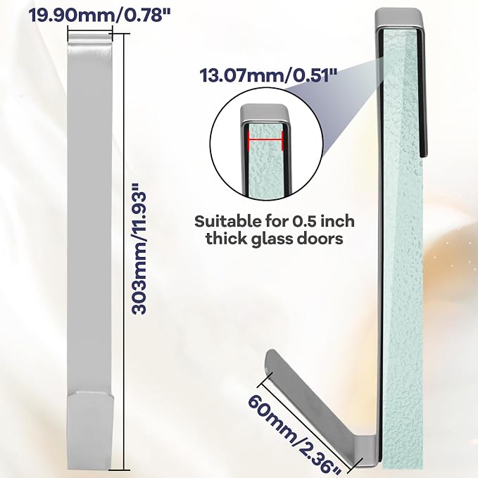 Zorfeter 12 Inch Extended Over Shower Door Hook, Stainless Steel Heavy Duty Shower Hooks Drilling-Free Towel Hooks for Bathroom Frameless Glass Shower Door - 3 Packs