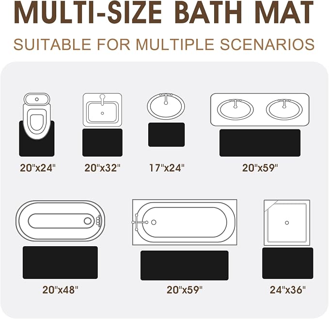 ACCUMTEK Memory Foam Bath Mat Set 3 Piece, Ultra Soft Absorbent Waffle Bathroom Rugs, Super Non-Slip PVC Backing Bath Rug Quick Dry, Machine Washable Rug for Tub, Shower, Home Decor Accessory, Black