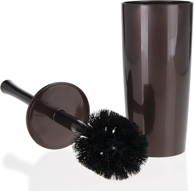 mDesign Slim Plastic Toilet Bowl Brush and Holder Set, Modern Compact Storage Organizer Cleaner Scrubber for Toilet - Heavy Duty Cleaning Plunger for Bathroom, Aura Collection - Bronze