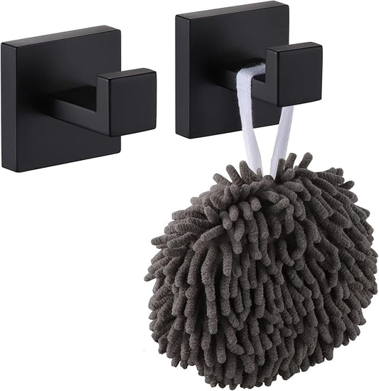 KOKOSIRI Bath Towel Hook Wall Mount Square Robe Hook Coat Hook, Bathroom Kitchen Garage Heavy Duty Wall Mounted, SUS 304 Stainless Steel, Matte Black, B1010BK-P2