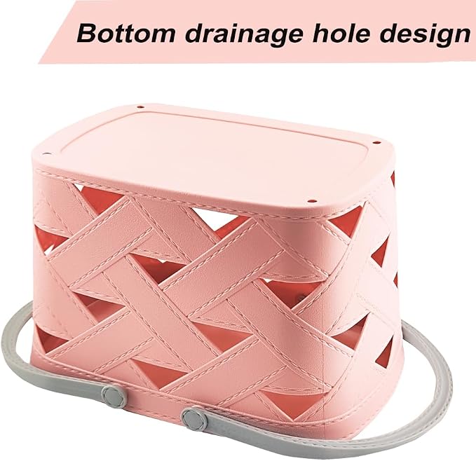 Portable Shower Caddy 2 Pack, Tote Plastic Storage Basket with Handle Shelf Organizers Bin for Bathroom, College Dorm, Kitchen, Garden, Camping, Cleaning Supplies (Pink 2 pcs)
