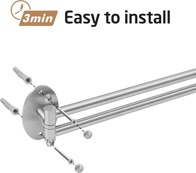 KES Kitchen Swivel Towel Bar 15-Inch, Swivel Towel Rack for Dish Towel, Double Towel Bar 2-Arm Wall Mounted, SUS 304 Stainless Steel, Brushed Finish, A2106S40-2