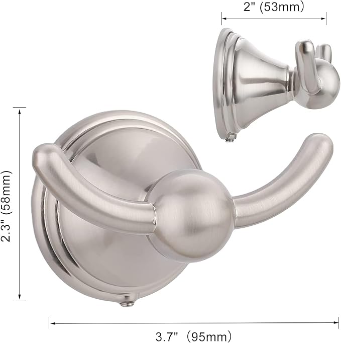 Asidrama Towel Hooks for Bathroom,Brushed Satin Nickel Coat Hooks for Kitchen Shower Door Wall Mounted,Exquisite Robe & Towel Hooks,Durable Robe Wall Hooks for Hanging Towels (2 Pack)