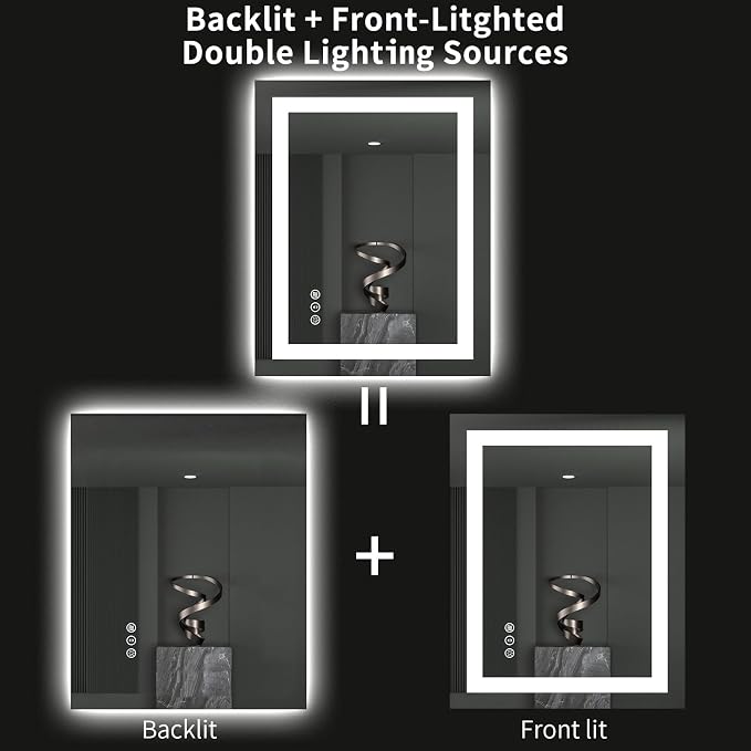 LOAAO 28"X32" LED Bathroom Mirror with Lights, UL Listed | Anti-Fog, Dimmable, 3 Color Temperature, Backlit + Front Lit, Memory Function, Tempered Glass