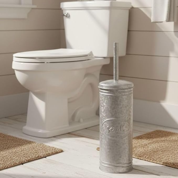 Autumn Alley Rustic Toilet Bowl Brush and Holder, Farmhouse Bathroom Toilet Brush for Farmhouse Bathroom Standing Rustic Toilet Bowl Brush with Holder, Rustic Bathroom Accessory Sets, Galvanized