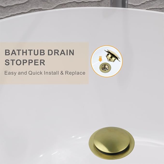 Brushed Gold Bath Tub Drain Stoppers,Wellup Universal Pop Up Bathtub Drain Stopper Replacement Tip Toe, Lift and Turn for Bathtub,EZ Bath tub Plug Conversion Kit Assembly (Gold Brushed)