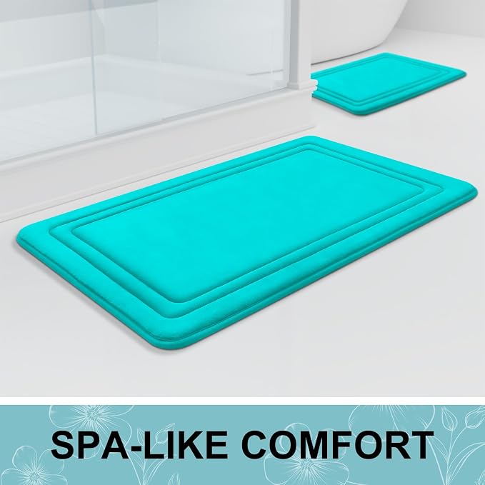 Grandaily Memory Foam Bath Mat Rug 30x20, Ultra Soft, Non-Slip and Absorbent Bathroom Rugs, Machine Wash Dry, Comfortable Bath Carpet for Bathroom Floor, Tub and Shower, Teal