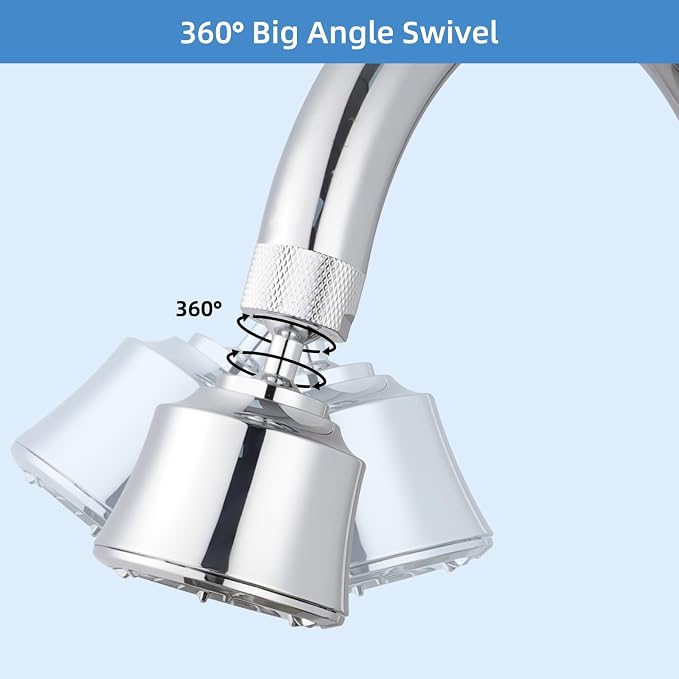 Hygie Rinse Kitchen Sink Faucet Head Replacement 4 Spray Faucet Sprayer Attachment with 2 Ball Joint, Big Angle Swivel, 55/64-27UNS Famale Thread, Male Thread Adapter Included, Chrome