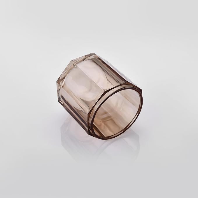 Taupe Translucent Apothecary Octagional Shaped Glass Canister Jar With Matte Black Metal Lid Cover for Bathroom Organization, Cotton Balls, Q Tips, and Small Accessories, Bathroom Storage
