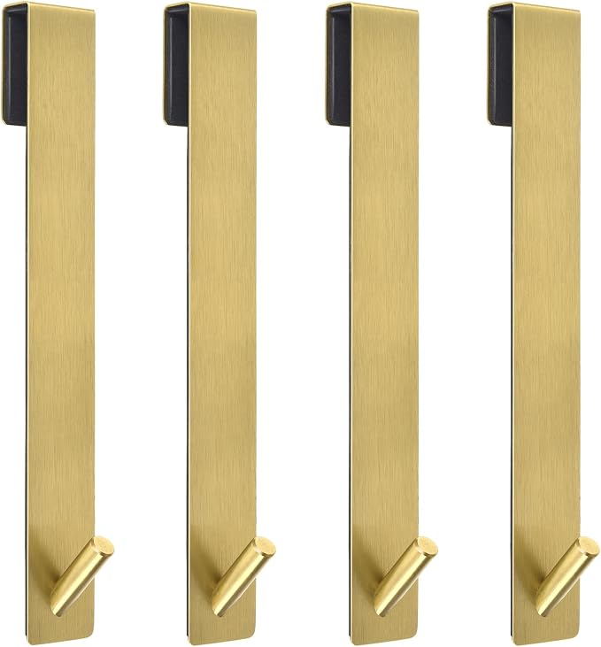 Kontoyo 10 Inch Extended Over Door Hooks, Stainless Steel Towel Hooks, Heavy Duty Rack Hooks for Robe, Towel - 4 Pack - Gold