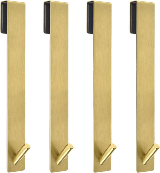 Kontoyo 10 Inch Extended Over Door Hooks, Stainless Steel Towel Hooks, Heavy Duty Rack Hooks for Robe, Towel - 4 Pack - Gold