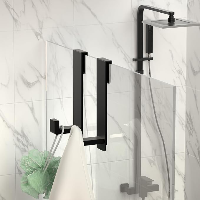 WUIVIUT Heavy-Duty Stainless Steel Over The Glass Door Shower Hooks - Towel Hooks for Fits 3/8" (10mm) Thick Shower Glass Door Bathroom Holder for Washroom(L Shape, 2 Pack)