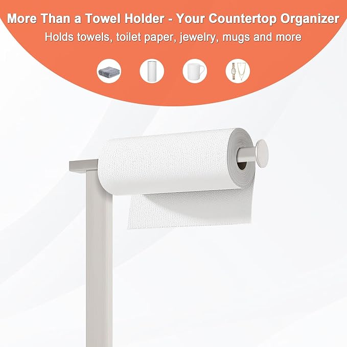 Hand Towel Holder Stand, 14.5" Hand Towel Rack with Weighted Marble Base, 304 Stainless Steel L-Shape Standing Towel Bar for Vanity Bathroom Kitchen Countertop (Brushed Nickel)
