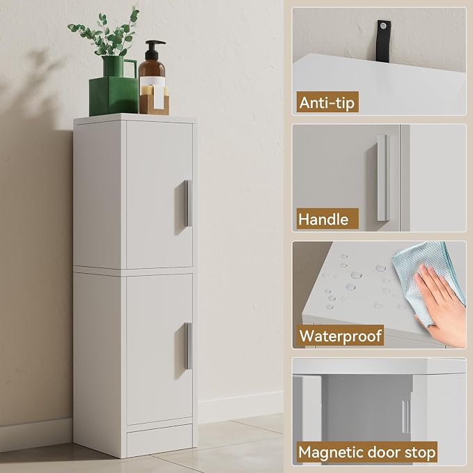 IBUYKE Small Bathroom Storage Cabinet, Narrow Beside Tolite Cabinet with 2 Doors & Adjustable Shelf, Small Bathroom Organizer, Space-Saving Storage Solution for Toilet, Laundry Room UWBS002W
