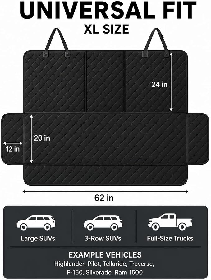 Dog Car Seat Protector, Back Seat Cover for Dogs, SUV & Car Seat Covers 62" | Fits large SUVs & full-size trucks; protects rear bench and car interior from pet hair, kid spills, baby boy mess and stains.