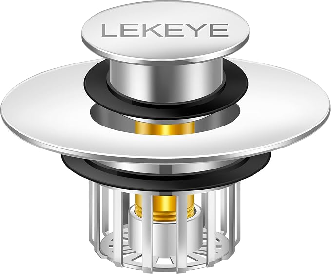 LEKEYE Tub Stopper | Shower Drain Hair Catcher | Pop-up Drain Stopper with Strainer | Bathroom Bathtub Plug | Drain Protector for 1-1/2 to 1-3/4" Bath Drain Hole - Pearl Chrome