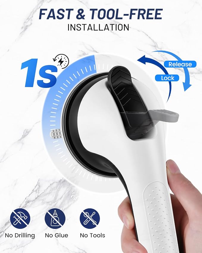 Gel-Enhanced Shower Grab Bar for Seniors and Elderly, Heavy Duty Suction Cup Shower Handle for Bathtubs and Showers, No Drilling Removable Bathroom Safety Bar for Tub and Shower Support