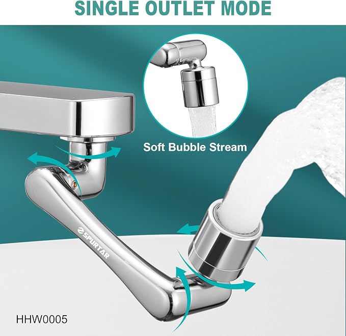 Spurtar 1440° Sink Faucet Extender, Faucet Aerator with Filter Swivel Silver Faucet Attachment, Multifunctional Rotatable Single Mode Fit for Bathroom Kitchen Tap G 1/2", 55/64",15/16"
