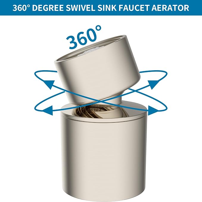 Hibbent NSF/ANSI/CAN 61 Certified Faucet Aerator, 360° Swivel Kitchen Sink Aerator, CUPC Certification 2-Flow Sink Sprayer Attachement, Faucet Replacement Part 55/64 Inch Female Thread, Brushed Nickel