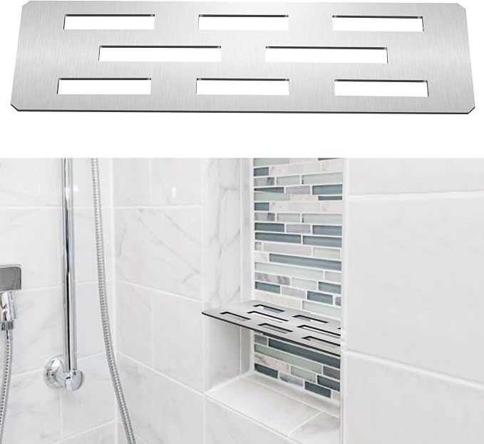 Rectangular Shelf for 12 Inch Tile Prefabricated Niches, Shower Niche Shelf with Brushed 316 Stainless Steel Finish, Fits 1/8 inch Grout Lines Shower Niche Insert