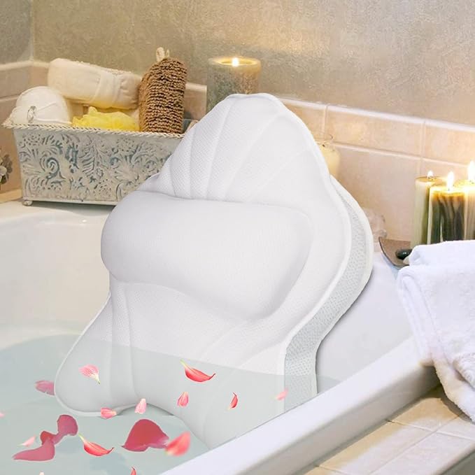 Poemland Extra Thick Large Bath Pillow with Neck,Back,Head Support for Bathtub, Spa, Soaking White(21''x17'')