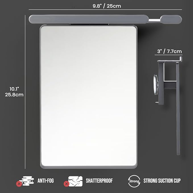 TAILI Shower Mirror Fogless for Shaving,Fogless Mirror for Shower with Tray | Shaving Mirror with Razor Holder, Anti Fog No Drill, Removable, Wall Mounted Bathroom Accessories with Powerful Suction, Grey
