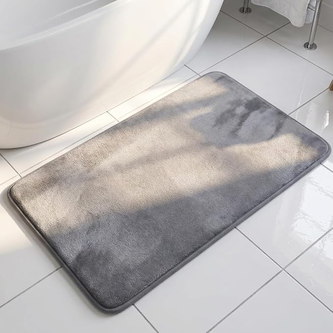 Muddy Mat® Memory Foam Bath Mat – Velvet Soft Non Slip Bathroom Rugs, Thick Absorbent Bath Rugs, Washable Bath Mat for Bathroom Floor and Shower, Grey 20" x 30"