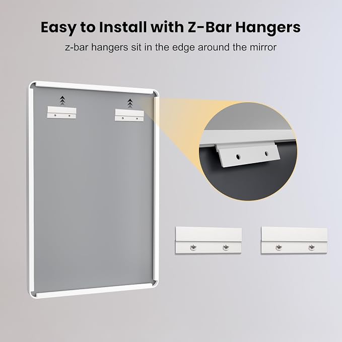 LOAAO 24x36 Inch White Metal Framed Bathroom Mirror | Rounded Rectangle, Anti-Rust, Hangs Horizontally or Vertically