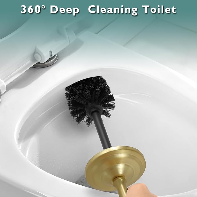 Gold Toilet Brush and Holder Set,Toilet Bowl Brush and Holder | Heavy Duty Toilet Brush for Bathroom, Stainless Steel Toilet Cleaner Brush,Deep Cleaning,Space Saving,Covered Brush