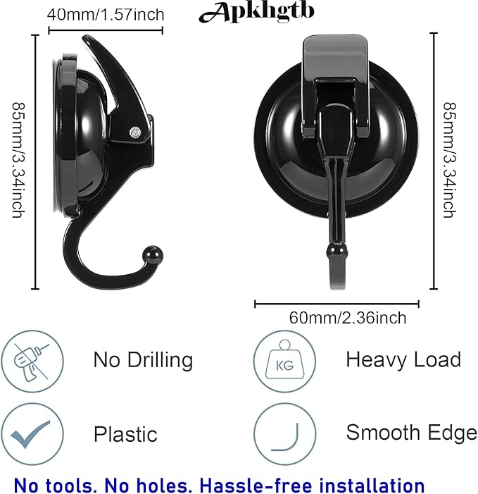Heavy Duty Suction Cup Wreath Hanger - Professional Vacuum Suction Hooks for Front Door Glass Window, Waterproof Shower Hooks for Towel Loofah Bathrobe, 11lbs Max Load(2Pack Black)