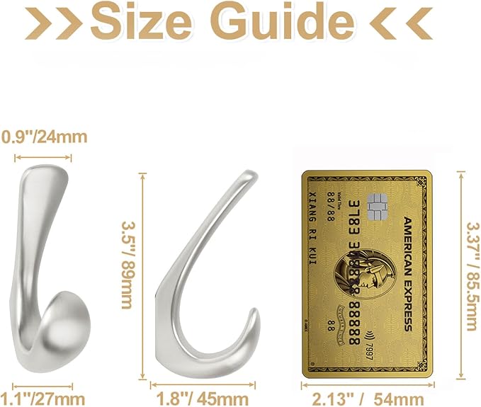 6 Pack Towel Hooks for Bathrooms Wall Mounted, Brushed Nickel Bathroom Hooks for Towels, Robe & Towel Hook for Wall, Modern Bath Towel Hook