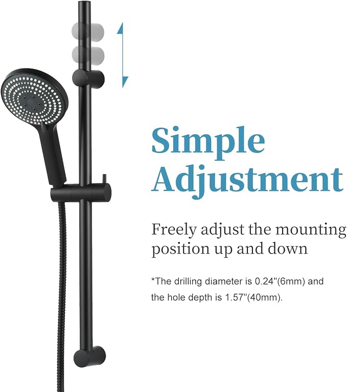OFFO 6-Spray High Pressure Handheld Shower Head Combo with Adjustable 27 in Slide Bar and 60 in Stainless Steel Hose, Matte Black