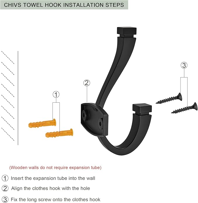 SAILING Coat Hooks - 5 Pack Matte Black Towel Hooks Robe Hooks Decorative Wall Hooks for Bathroom Bedroom Kitchen Towel Robe Clothes Cabinet Closet Bathroom Hardware