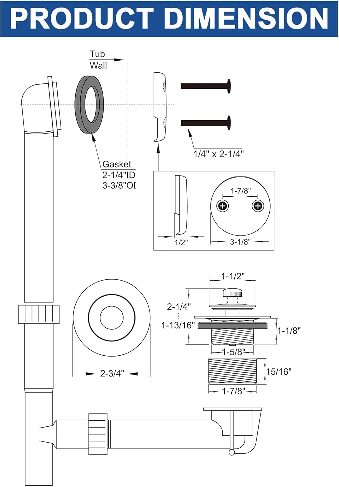 Brass Bathtub Drain Kit, Lift and Turn Tub Drain Kit with 2-Hole Tub Overflow Faceplate, Oil Rubbed Bronze/ORB
