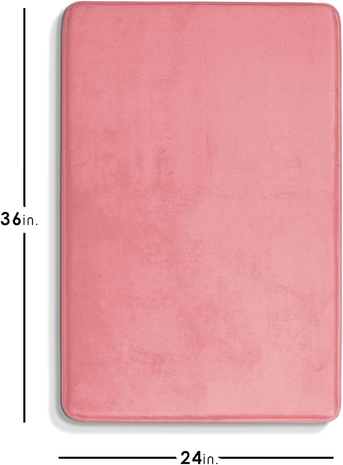 Clara Clark Bathroom Rugs, Velvet Memory Foam Bath Mat, Non-Slip Bath Rugs, Machine Wash, Dries Quickly, Ultra Soft Plush Bath Mats for Bathroom, 24 x 36, Coral Pink