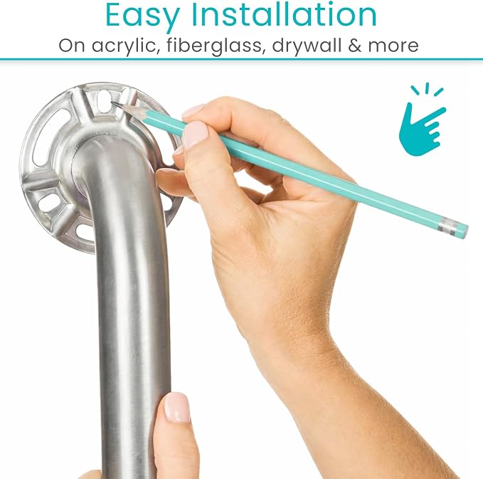 Vive Angled Shower Grab Bar (Supports 440lbs) - ADA Compliant Tub, Bathroom, Bathtub Safety Assist Rail for Handicap, Seniors, Elderly - 16in Grip Handle for Bath and Toilet - Brushed Nickel Finish