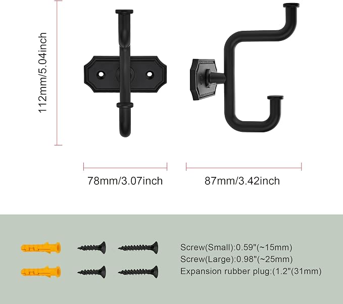 SAILING 2 Pack Coat Hooks Matte Black Towel Hooks Robe Hooks Decorative Wall Hooks for Bathroom Bedroom Kitchen Towel Robe Clothes Cabinet Closet Bathroom Hardware