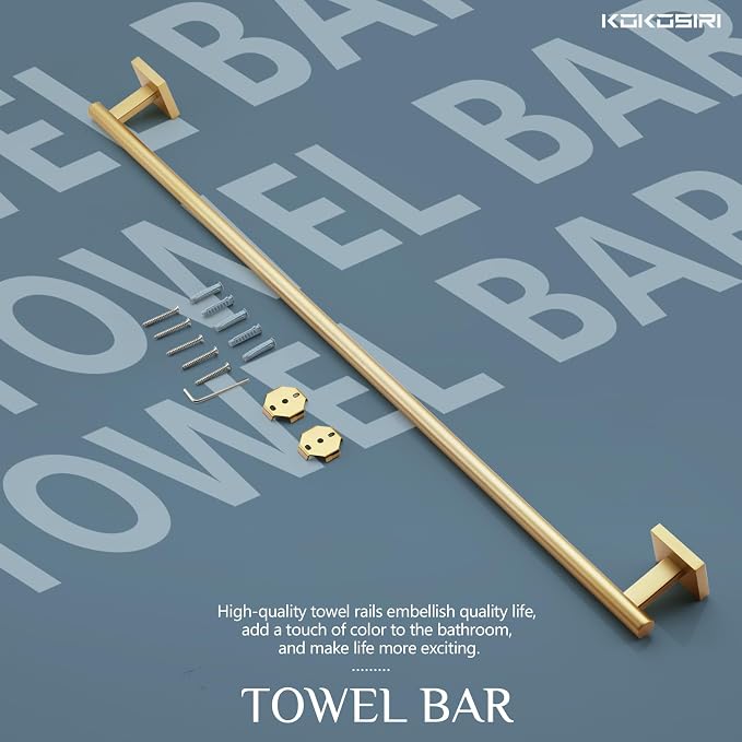 KOKOSIRI Bathroom Towel Bar 36'' Towel Holder for Bath Kitchen Wall Mount Towel Rails 36 Inch Brushed Gold Stainless Steel B4005BG-L36
