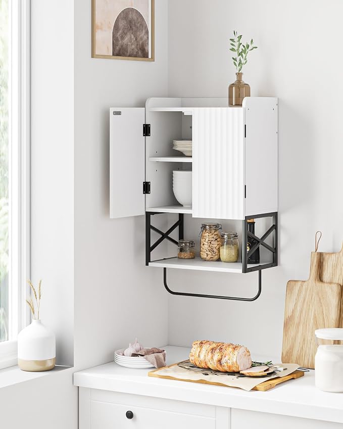 Masupu Bathroom Cabinet Wall Mounted, Wooden Medicine Cupboard with Adjustable Shelves, Space-Saving Wall Storage Unit for Bathroom, Kitchen and Living Room (9" D x 15.35" W x 27.16" H,Modern White)