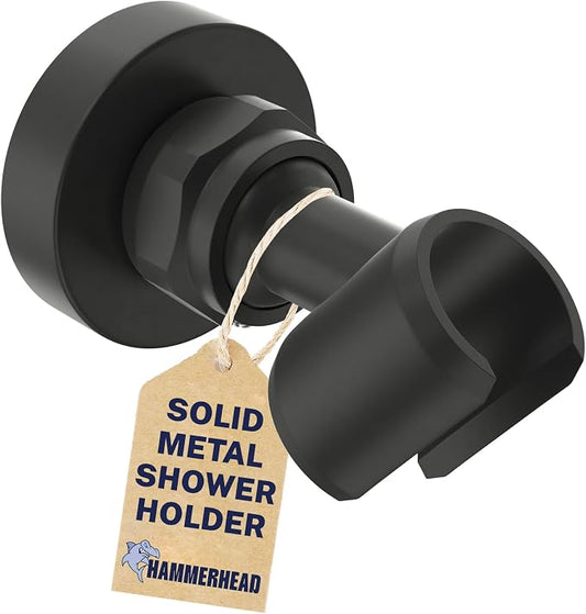 HammerHead Showers Solid Metal Handheld Showerhead Holder Wall Mount, Adjustable Screw-Mounted Pivot Ball, Shower Hose Holder, Fits Most Handheld Showerheads, Matte Black