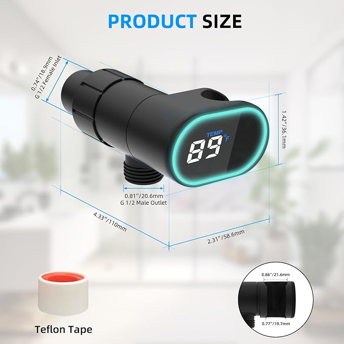 Hibbent Upgraded Metal Shower Head Holder with LED Display Shower Thermometer, Adjustable Shower Arm Mount for Handheld Shower Head, Universal Shower Head Bracket, Solid Brass Pivot Ball, Matte Black