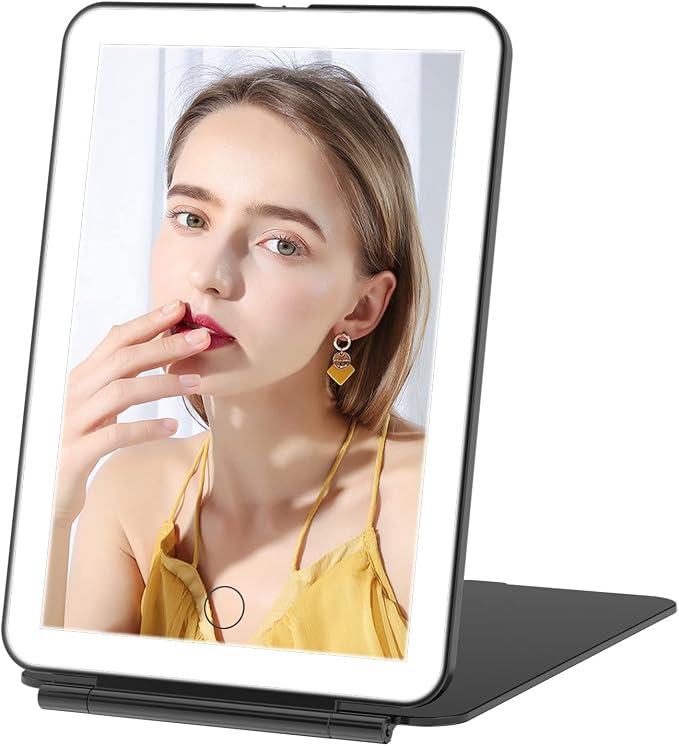 FUNTOUCH Rechargeable Travel Makeup Mirror with 72 Led Lights Portable | Lighted Beauty Mirror, 3 Color Lighting, Dimmable Touch Screen, Tabletop LED Folding Cosmetic Vanity Mirror