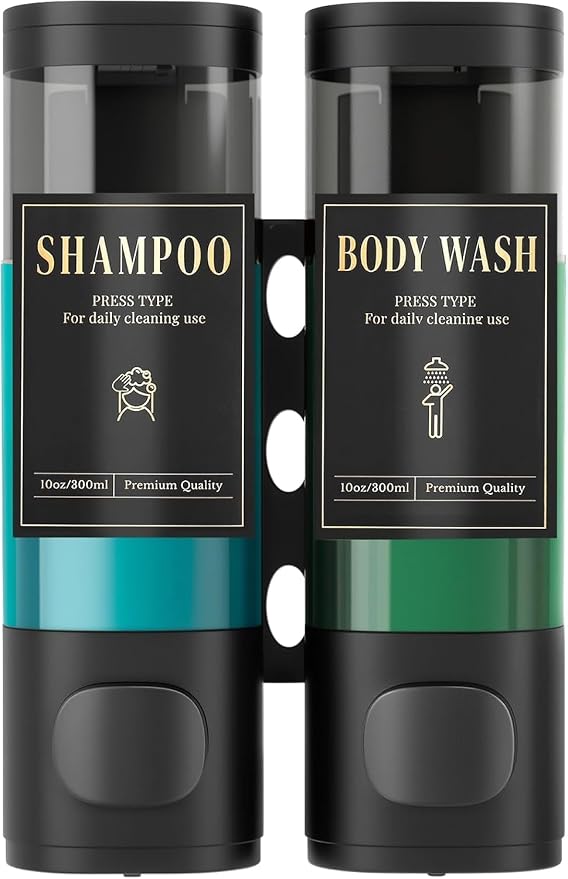 Luxspire Shampoo and Conditioner Dispenser, Shower Soap Dispenser 2-Chamber | Lockable Large Capacity 600ml No-Drill Wall-Mounted Shampoo and Body Wash Dispenser for Bathroom Hotel Kitchen Airbnb