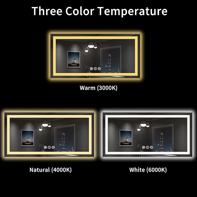 LOAAO 55"X30" LED Bathroom Mirror with Lights, UL Listed | Anti-Fog, Dimmable, 3 Color Temperature, Backlit + Front Lit, Memory Function, Tempered Glass