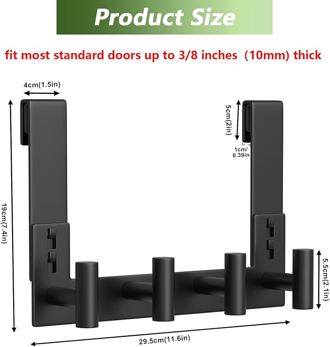 Extended Robe Door Hooks, Heavy Duty Stainless Steel Towel Hooks for Frameless Glass Shower Doors, Towel Hanger Rack, Shower Hooks for Bathroom (Black-4 Hooks, 1 Pack)
