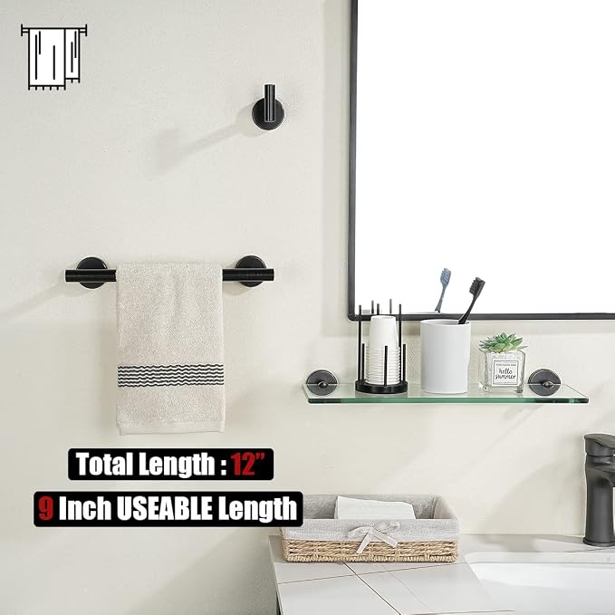 JQK Oil Rubbed Bronze Towel Bar, 12 Inch 304 Stainless Steel Thicken 0.8mm Towel Rack Bathroom, Towel Holder Wall Mount, Useable Length 9 Inch, TB110L9-ORB