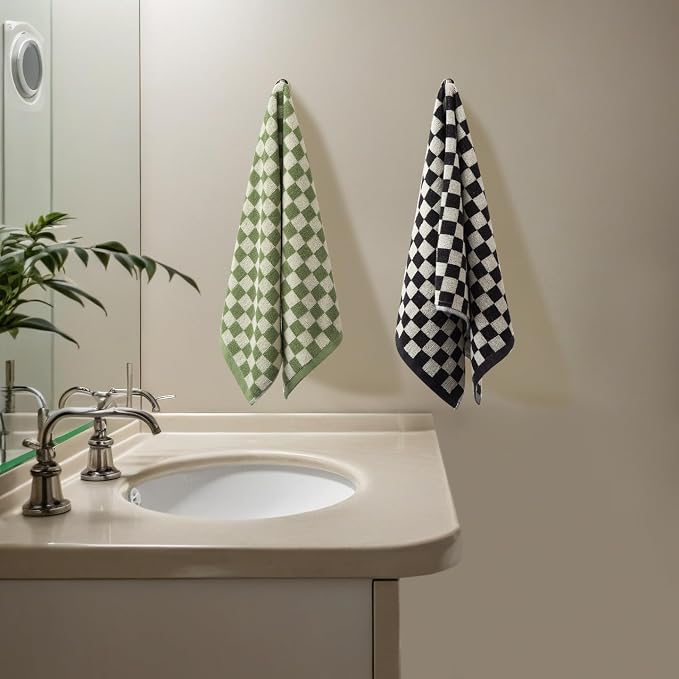 Hand Towels 10 Pack - Cotton Face Towels Soft, Absorbent, and Decorative Checkered Design for Bathroom, Kitchen, Gym, and Spa - 13 x 29 Inches for Any Occasion